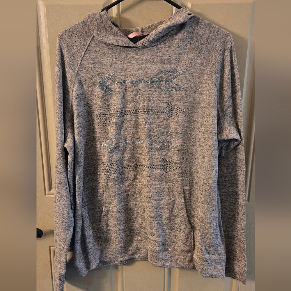 SJS Pink & Gray Hooded Sweatshirt with Arrow Design And Rhinestone Accents